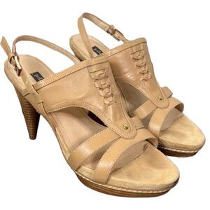 Pilar Abril Tan Leather Braided High Heel Platform Sandals Size 8.5